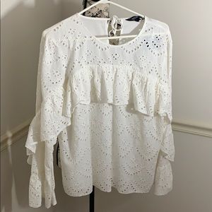 White eyelet long sleeve top